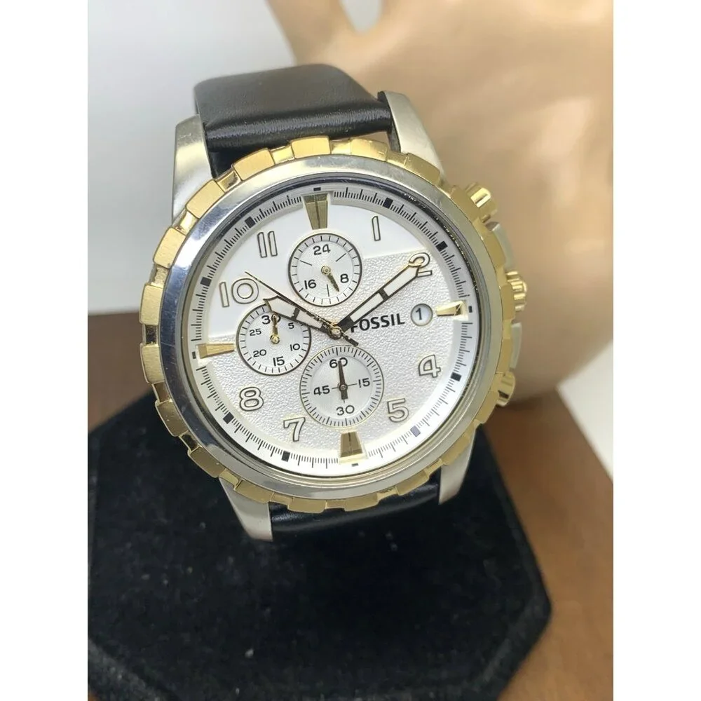 Fossil Men's Watch FS4795IE Quartz Chronograph Silver Dial Black Leather 45mm